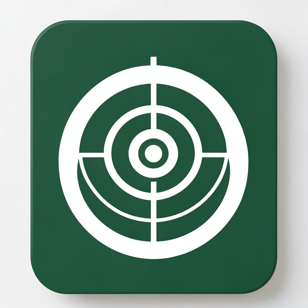 A simple target icon in white on a dark green rounded square background
